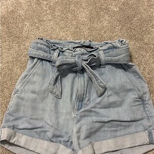 Express Light Blue Tie-Waist Paperbag Denim Shorts